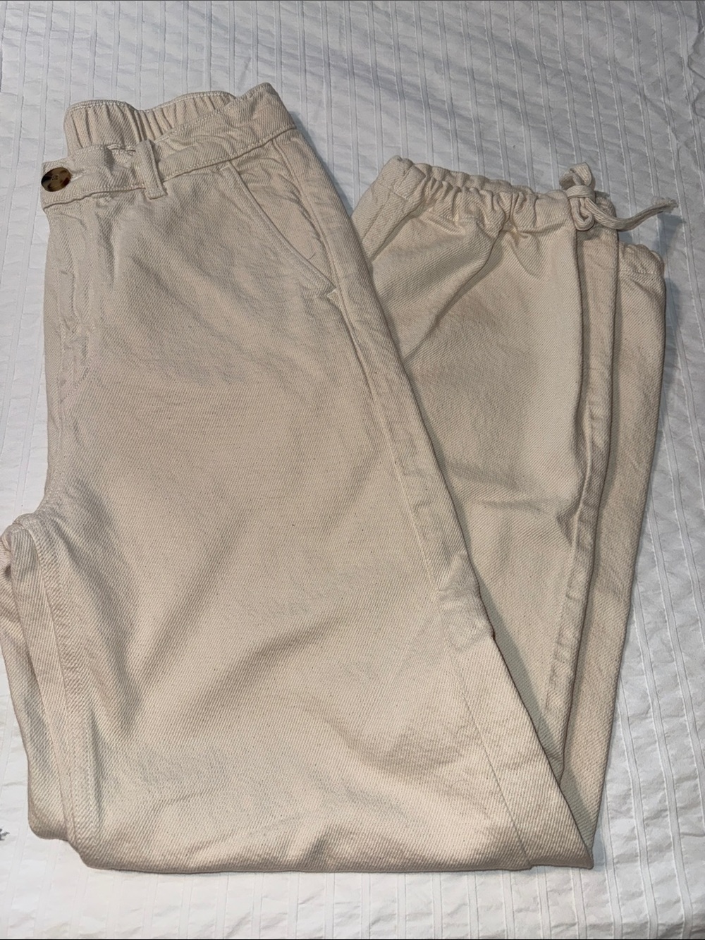ZARA relaxed fit Pants in Cream ankle tie detail